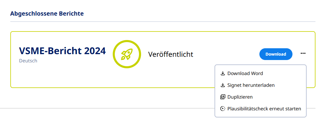 Screenshot abgeschlossene Berichte